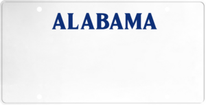 USA license plate Alabama blue text