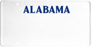 USA license plate Alabama blue text