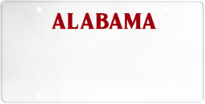 USA license plate Alabama red text