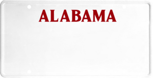 USA license plate Alabama red text