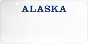 USA license plate Alaska blue text