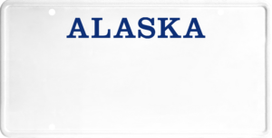 USA license plate Alaska blue text