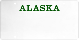 USA license plate Alaska green text