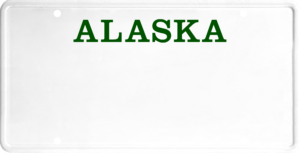 USA license plate Alaska green text