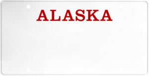 USA license plate Alaska red text