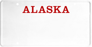 USA license plate Alaska red text