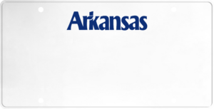 USA license plate Arkansas blue text