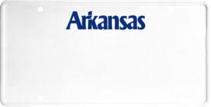 USA license plate Arkansas blue text