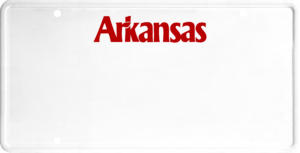 USA license plate Arkansas red text