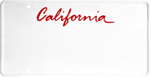 USA license plate California red text
