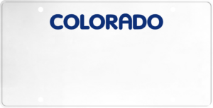 USA license plate Colorado blue text