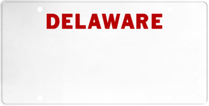 USA license plate Delaware red text