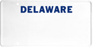 USA license plate Delaware blue text