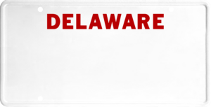 USA license plate Delaware red text
