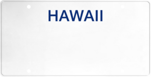 USA license plate Hawaii blue text