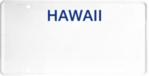 USA license plate Hawaii blue text