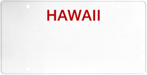 USA license plate Hawaii red text