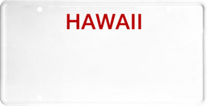 USA license plate Hawaii red text