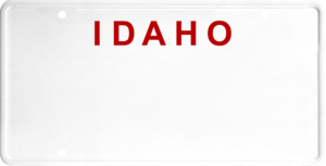 USA license plate Idaho red text