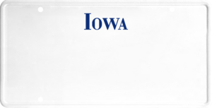 USA license plate Iowa blue text