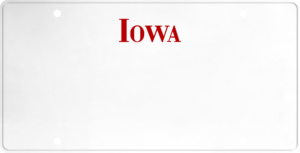 USA license plate Iowa red text