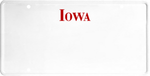 USA license plate Iowa red text