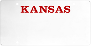 USA license plate Kansas red text
