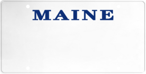 USA license plate Maine blue text