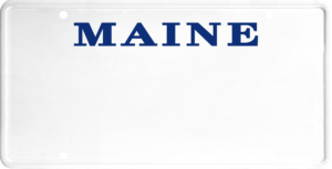 USA license plate Maine blue text
