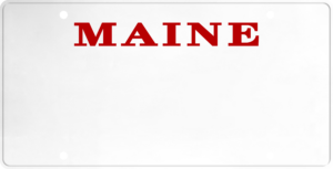 USA license plate Maine red text
