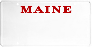 USA license plate Maine red text