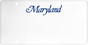 USA license plate Maryland blue text