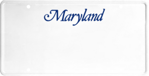 USA license plate Maryland blue text