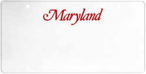 USA license plate Maryland red text