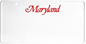 USA license plate Maryland red text