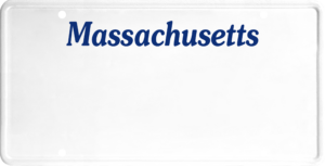 USA license plate Massachusetts blue text