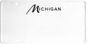 USA license plate Michigan black text