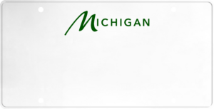 USA license plate Michigan green text
