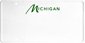 USA license plate Michigan green text