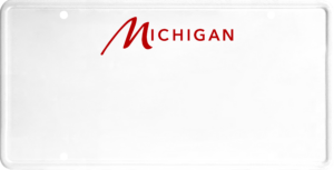 USA license plate Michigan red text