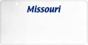 USA license plate Missouri blue text