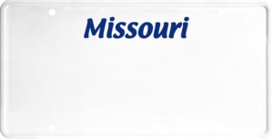 USA license plate Missouri blue text