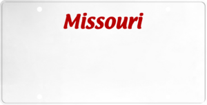 USA license plate Missouri red text