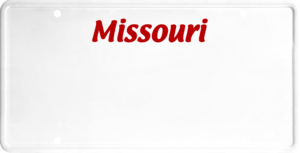 USA license plate Missouri red text