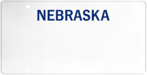 USA license plate Nebraska blue text