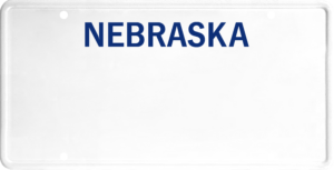 USA license plate Nebraska blue text