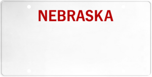 USA license plate Nebraska red text