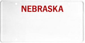 USA license plate Nebraska red text