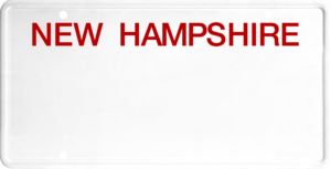 USA license plate New Hampshire red text