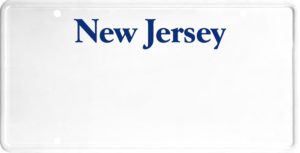 USA license plate New Jersey blue text